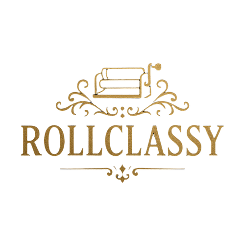 Gold 'ROLLCLASSY' logo with decorative elements on a white background